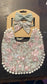 Sage/ Pink Floral Reversible Bib and Bow Set